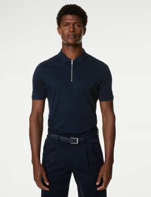 

Mens Autograph Pure Supima® Cotton Half Zip Polo Shirt - Dark Navy, Dark Navy