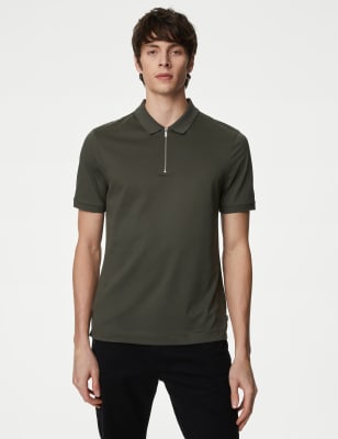 

Mens Autograph Pure Supima® Cotton Half Zip Polo Shirt - Dark Khaki, Dark Khaki