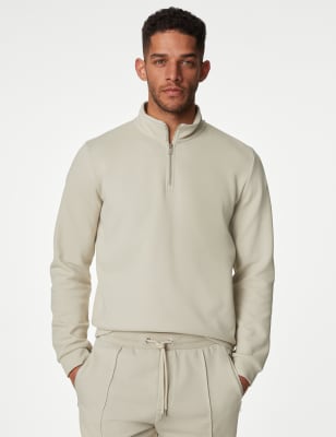 

Mens Autograph Cotton Blend Half Zip Sweatshirt - Stone, Stone