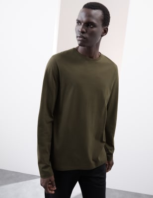 

Mens Autograph Pure Supima® Cotton Long Sleeve T-Shirt, Dark Olive