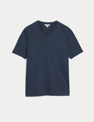 

Mens Autograph T-Shirt aus reiner Supima®-Baumwolle mit V-Ausschnitt - Dark Ink, Dark Ink