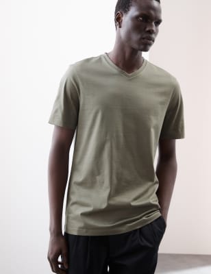 

Mens Autograph T-Shirt aus reiner Supima®-Baumwolle mit V-Ausschnitt - Smokey Green, Smokey Green