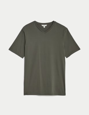 

Mens Autograph T-Shirt aus reiner Supima®-Baumwolle mit V-Ausschnitt - Dark Khaki, Dark Khaki