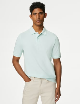 

Mens M&S Collection Polohemd Piqué aus reiner Baumwolle in normaler Passform - Mint/Ice, Mint/Ice