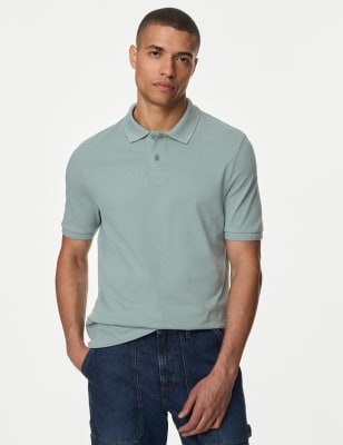 

Mens M&S Collection Pure Cotton Pique Polo Shirt - Washed Green, Washed Green