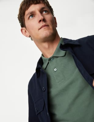 

Mens M&S Collection Polohemd Piqué aus reiner Baumwolle in normaler Passform - Antique Green, Antique Green