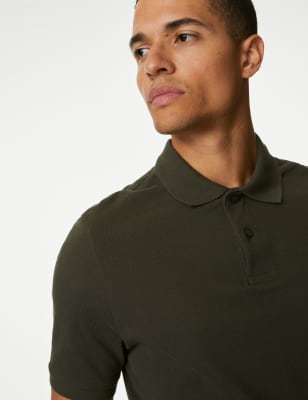 

Mens M&S Collection Polohemd Piqué aus reiner Baumwolle in normaler Passform - Medium Khaki, Medium Khaki