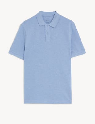 

Mens M&S Collection Polohemd Piqué aus reiner Baumwolle in normaler Passform - Pale Blue, Pale Blue