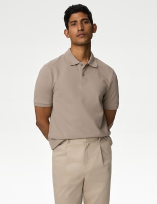 

Mens M&S Collection Pure Cotton Pique Regular Fit Polo Shirt - Sand, Sand