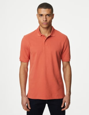 

Mens M&S Collection Pure Cotton Pique Regular Fit Polo Shirt - Faded Orange, Faded Orange