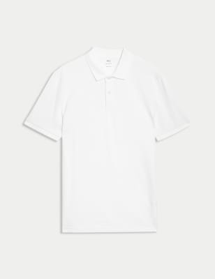 

Mens M&S Collection Pure Cotton Pique Regular Fit Polo Shirt, White