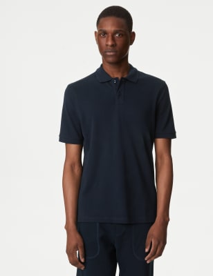 

Mens M&S Collection Slim Fit Pure Cotton Pique Polo Shirt - Dark Navy, Dark Navy