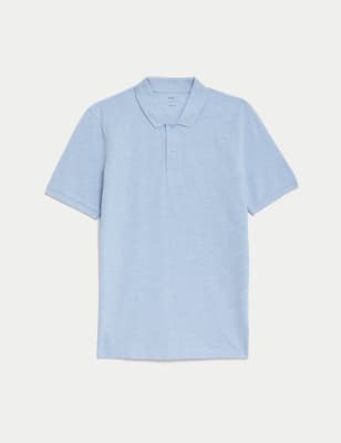 

Mens M&S Collection Slim Fit Pure Cotton Pique Polo Shirt - Pale Blue, Pale Blue