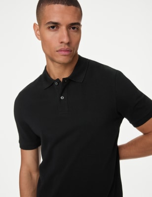 

Mens M&S Collection Slim Fit Pure Cotton Pique Polo Shirt - Black, Black