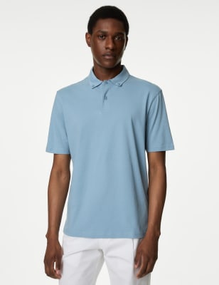 

Mens M&S Collection Pure Cotton Jersey Polo Shirt - Light Airforce, Light Airforce