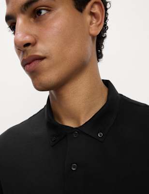 M&S Men's Pure Cotton Jersey Polo Shirt - LREG - Black, Black,Navy,White,Light Airforce