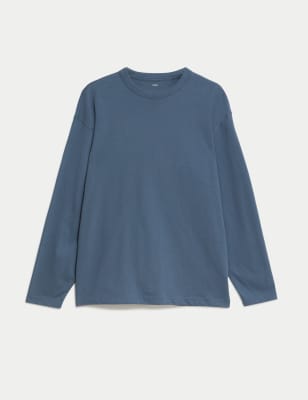 

Mens M&S Collection Pure Cotton Long Sleeve T-Shirt - Air Force Blue, Air Force Blue