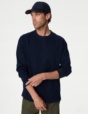 

Mens M&S Collection Pure Cotton Long Sleeve Oversized T-Shirt - Dark Navy, Dark Navy