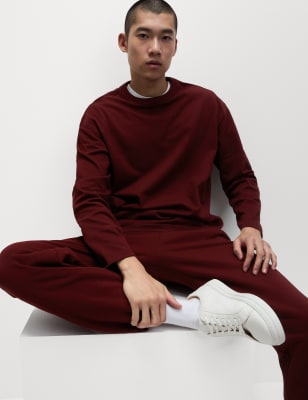 

Mens M&S Collection Pure Cotton Long Sleeve Oversized T-Shirt - Claret, Claret