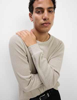 

Mens M&S Collection Pure Cotton 2-Tone Waffle Sweatshirt, Ecru