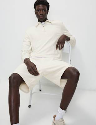 

Mens M&S Collection Elasticated Waist Cotton Rich Oversized Shorts, Ecru