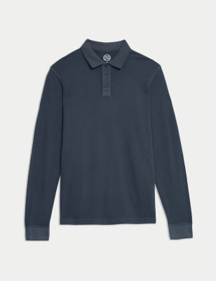 

Mens M&S Collection Pure Cotton Textured Long Sleeved Polo Shirt - Dark Navy, Dark Navy