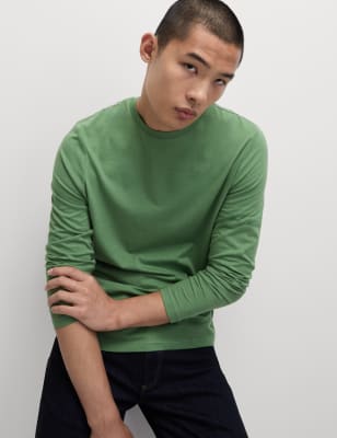 

M&S Collection Camiseta 100% algodón de manga largaMens - Antique Green, Antique Green
