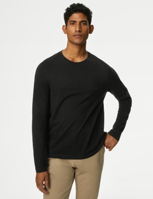 

Mens M&S Collection Pure Cotton Long Sleeve T-Shirt - Black, Black