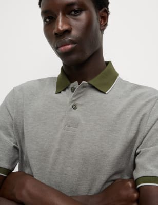 

Mens M&S Collection The Ultimate Tipped Pique Polo Shirt - Green Mix, Green Mix