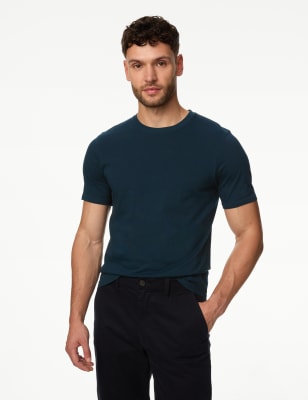 

M&S Collection Camiseta 100% algodón de corte estándar con escote cerradoMens - Dark Kingfisher, Dark Kingfisher