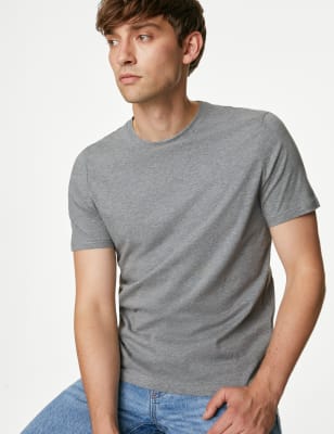 

Mens M&S Collection Regular Fit Pure Cotton Crew Neck T-Shirt - Grey Marl, Grey Marl