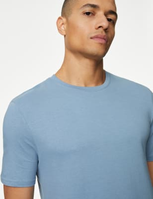 

Mens M&S Collection Slim Fit Pure Cotton Crew Neck T-Shirt - Light Airforce, Light Airforce