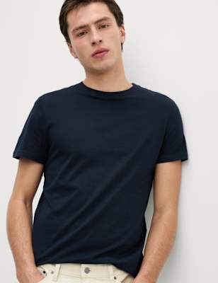 

Mens M&S Collection T-Shirt aus reiner Baumwolle mit schmaler Passform und Rundhalsausschnitt - Dark Navy, Dark Navy