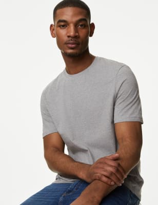 

Mens M&S Collection Slim Fit Pure Cotton Crew Neck T-Shirt - Grey Mix, Grey Mix