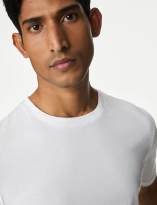 

M&S Collection Camiseta 100% algodón de corte ajustado con escote cerradoMens - White, White