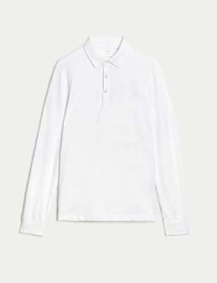 

Mens M&S Collection Pure Cotton Long Sleeve Polo Shirt - White, White