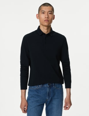 

Mens M&S Collection Langarm-Polohemd aus reiner Baumwolle - Dark Navy, Dark Navy