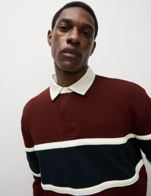 

Mens M&S Collection Pure Cotton Pique Colour Block Sweatshirt - Claret, Claret