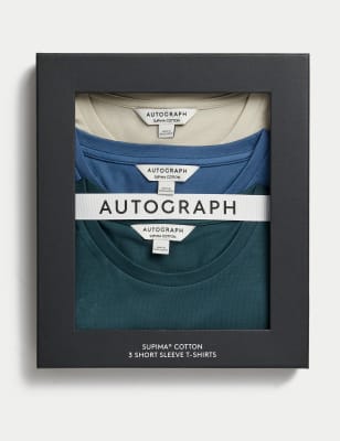 

Autograph Pack de 3 camisetas 100 % algodón Supima®Mens - Blue Mix, Blue Mix