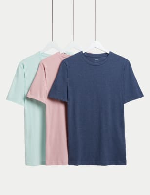 

Mens M&S Collection 3pk Pure Cotton Crew Neck T-Shirts - Pink Mix, Pink Mix