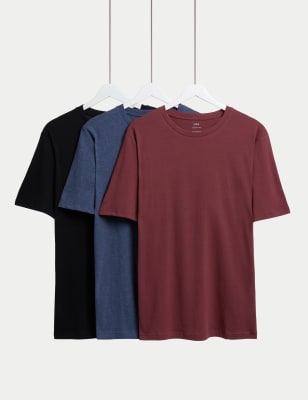 

Mens M&S Collection 3pk Pure Cotton Crew Neck T-Shirts - Wine, Wine