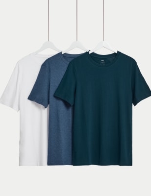 

Mens M&S Collection 3er-Pack T-Shirts aus reiner Baumwolle mit Rundhalsausschnitt - Denim Mix, Denim Mix