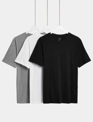 

Mens M&S Collection 3er-Pack T-Shirts aus reiner Baumwolle mit Rundhalsausschnitt - Grey Mix, Grey Mix