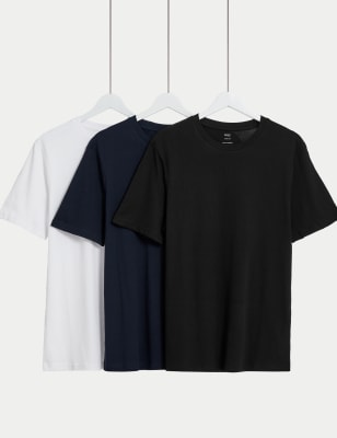 

Mens M&S Collection 3pk Slim Fit Pure Cotton Crew Neck T-Shirts - Navy Mix, Navy Mix