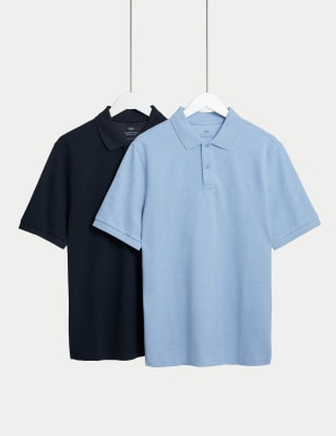 

Mens M&S Collection 2 Pack Pure Cotton Polo Shirts - Pale Blue Mix, Pale Blue Mix