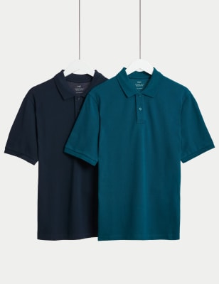 

Mens M&S Collection 2 Pack Pure Cotton Polo Shirts - Teal Mix, Teal Mix