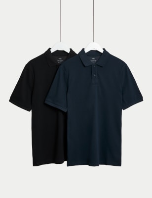 

Mens M&S Collection 2 Pack Pure Cotton Polo Shirts - Black Mix, Black Mix