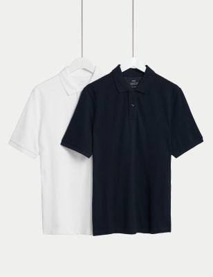 

Mens M&S Collection 2 Pack Pure Cotton Polo Shirts, White Mix