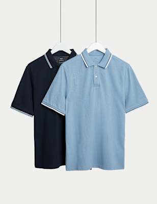

M&S Collection Pack de 2 polos 100% algodón con ribeteMens - Navy Mix, Navy Mix