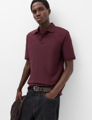 Mens M&S 2pk Cotton Rich Textured Polo Shirt, Dark Red Mix